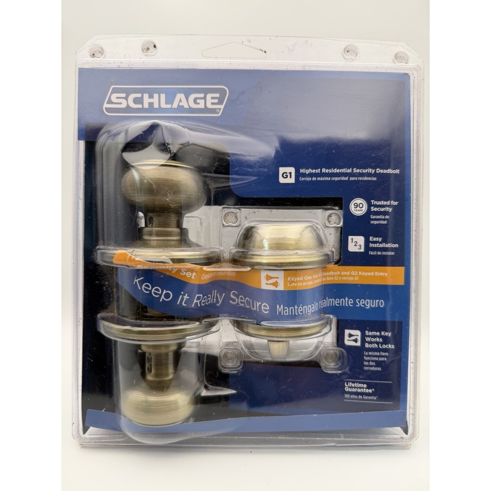 New Schlage Security Plymouth Door Knob Bright Brass Deadbolt FB50N V GEO 609